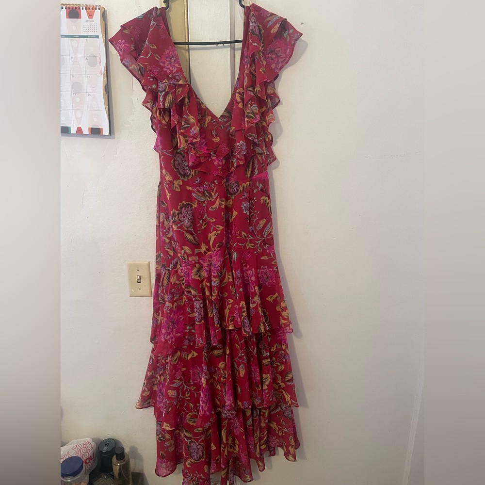 Wayf Beautiful Red/ Magenta Ruffle Dress